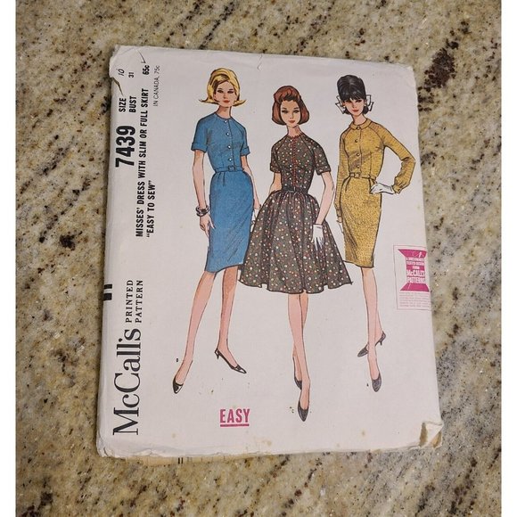 Vtg 60's McCall's 7439 Swing Dress Pencil Dress Sewing Pattern Women Sz 10 UNCUT - Picture 1 of 5